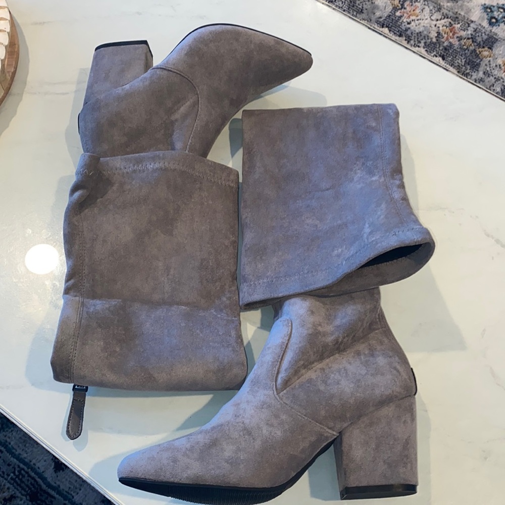 Grey suede over the knee boots
